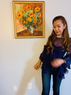 Tiered sheer purple blouse with skinny jeans
