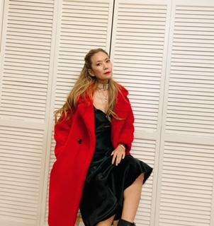 Winter Trendy coat faux-fur with red color