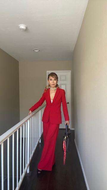 The second look of how to create  5 work outfits with a red jacket