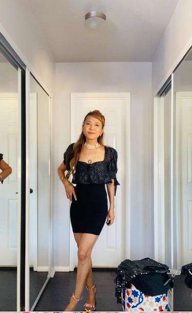 Creating Beautiful 3 Outfits With A Black Slip Dress and here is with a crop top