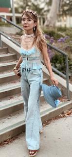 Beautiful pale blue top with jeans