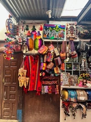 Street market with colorful items 